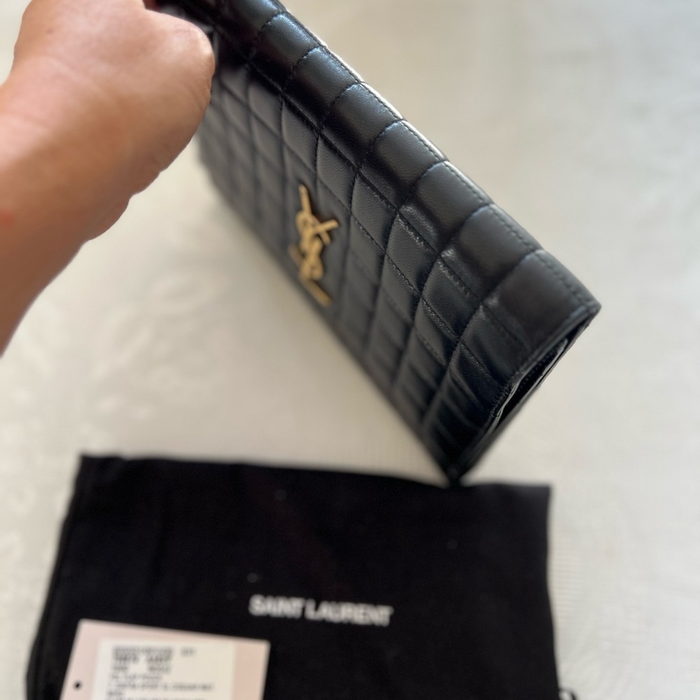 Saint Laurent Black Quilted Pouch with Gold Logo - Picture 8 of 16